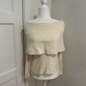 Wool Blend Cream Off-Shoulder Sweater